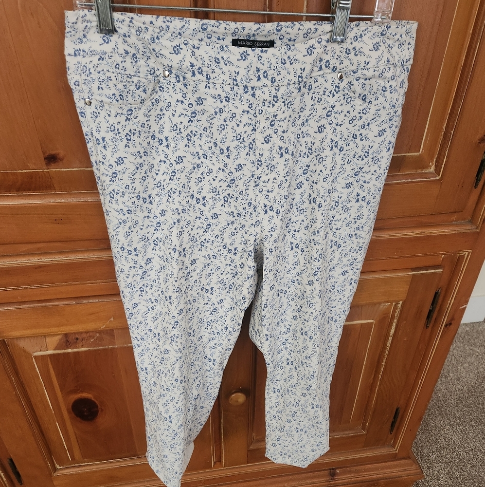 Mario Serrani Blue and White Floral Trousers